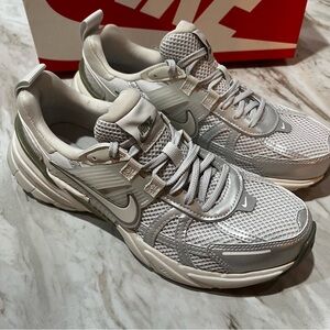 Nike V2K sage and silver/white running shoe